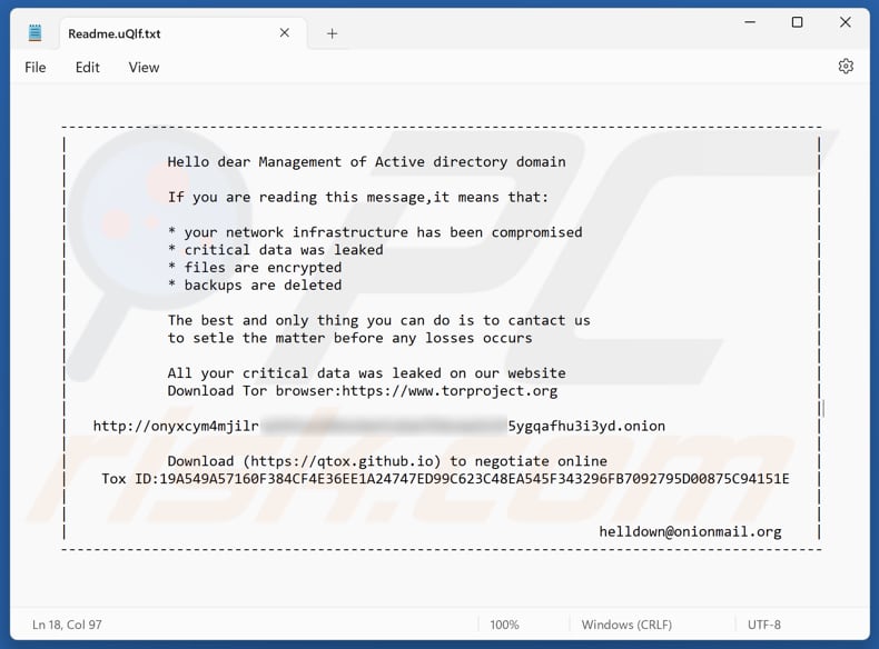 Helldown ransomware fichier texte (Readme.[chaîne_aléatoire].txt)
