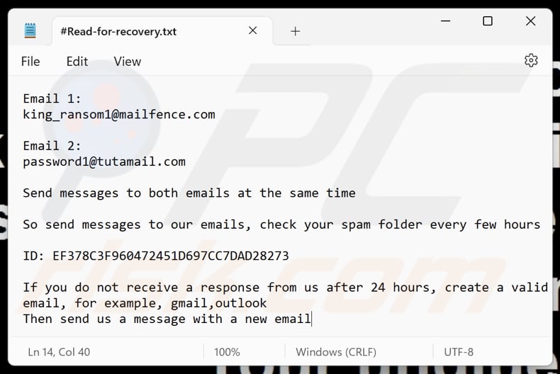 King ransomware fichier texte (#Read-for-recovery.txt)