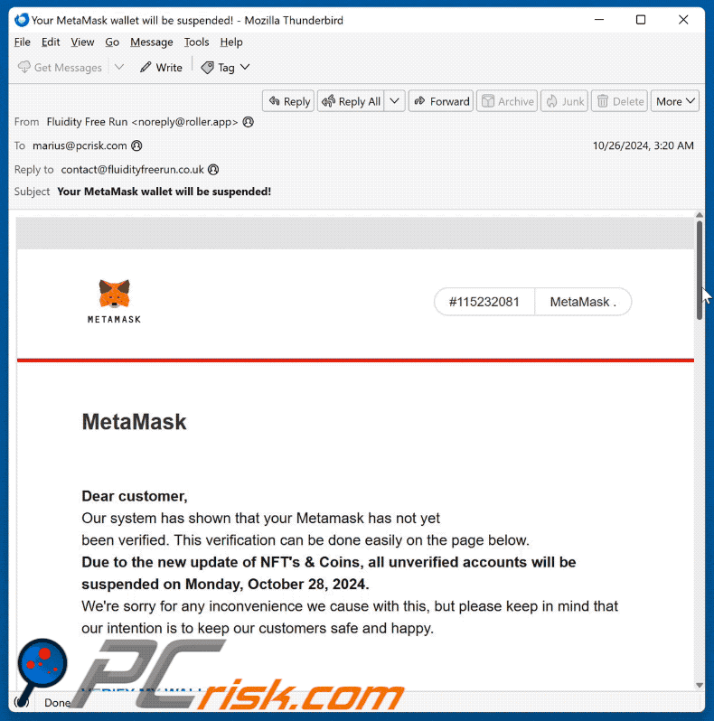 metamask wallet verification Apparition d'une escroquerie par courrier électronique