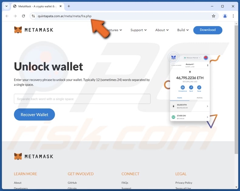 MetaMask Wallet Verification escroquerie faux site web