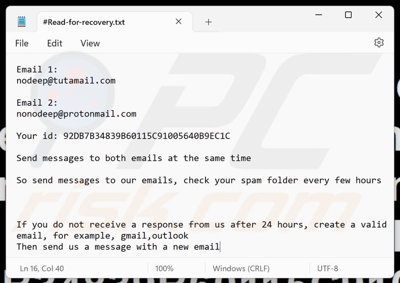 NoDeep ransomware fichier texte (#Read-for-recovery.txt)