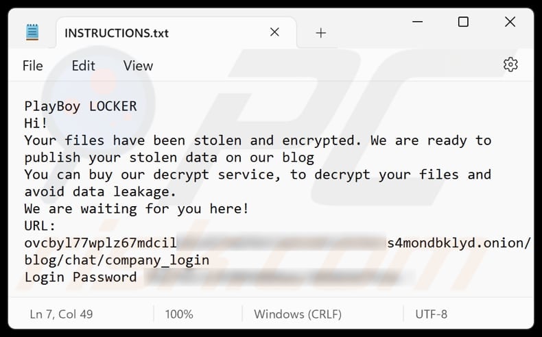 PlayBoy LOCKER fichier texte du ransomware (INSTRUCTIONS.txt)