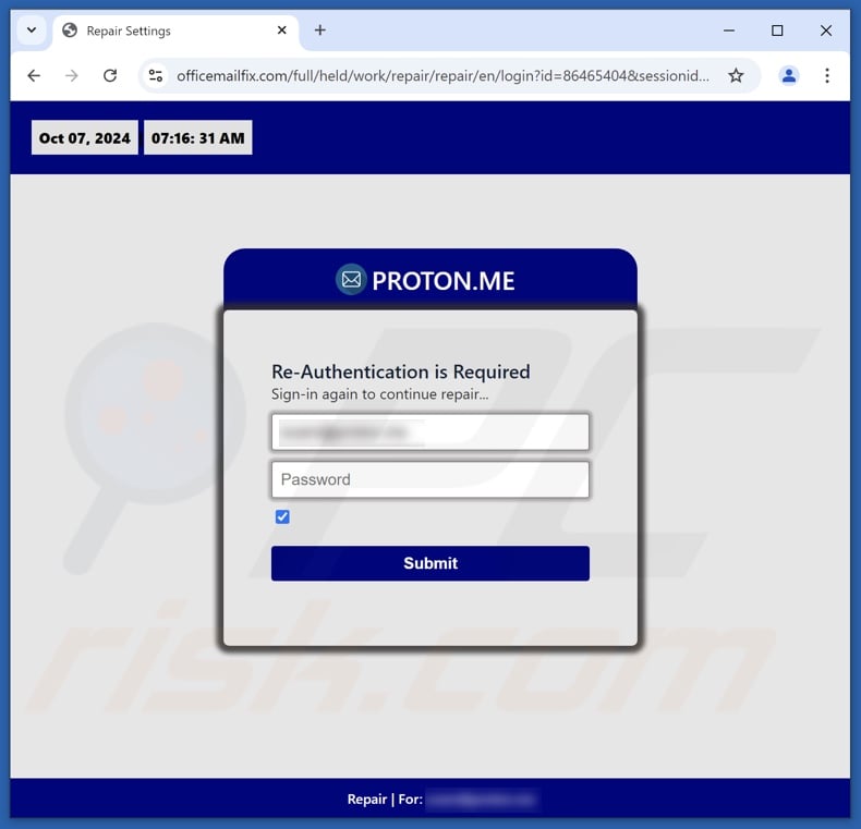 Proton.me courriel frauduleux promotion d'un site de phishing