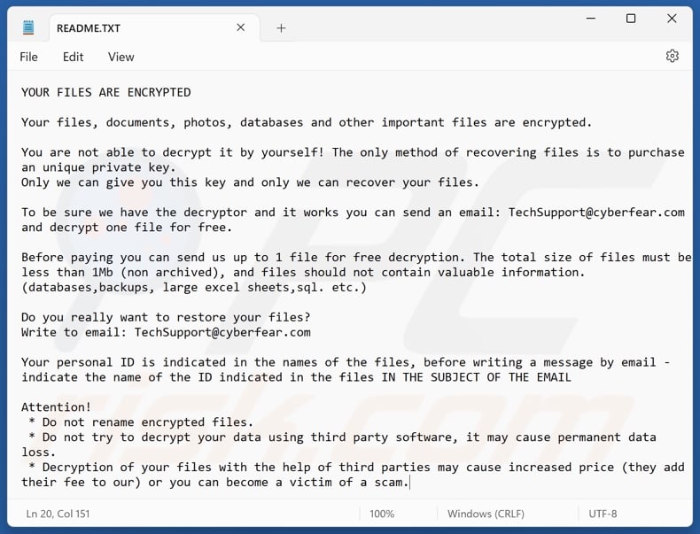 REVRAC ransomware note de rançon (README.txt)