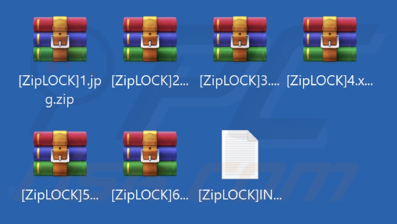 Fichiers archivés par le ransomware ZipLOCK (extension .zip)