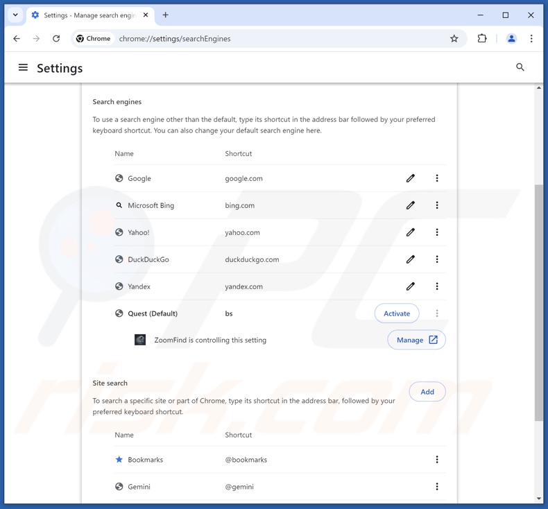 Suppression de finditfasts.com du moteur de recherche par défaut de Google Chrome