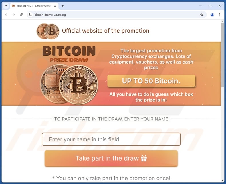 Bitcoin Prize Draw escroquerie