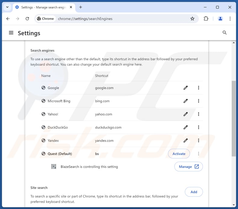 Suppression de guardflares.com du moteur de recherche par défaut de Google Chrome