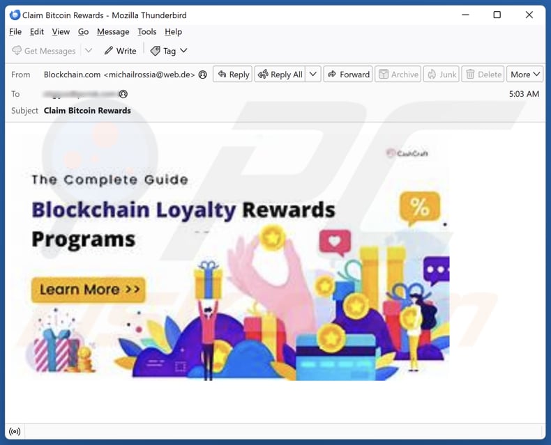 Blockchain Rewards arnaque par courriel deuxième variante