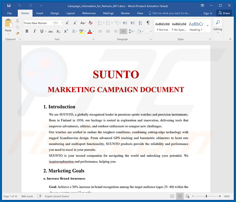 Document MS Word utilisé comme déguisement lors de l'injection du voleur Braodo (exemple 2)