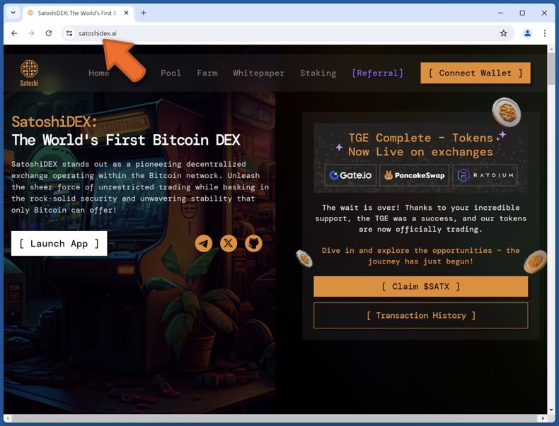 Apparition du vrai site SatoshiDEX (satoshidex.ai)