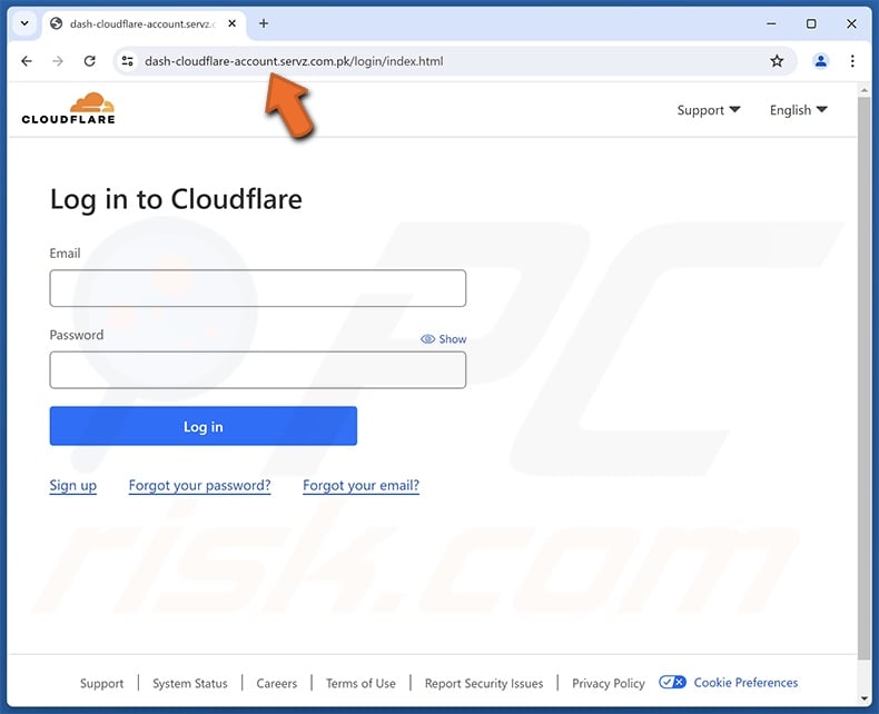 Cloudflare - Important Account Update courriel frauduleux promotion d'un site de phishing