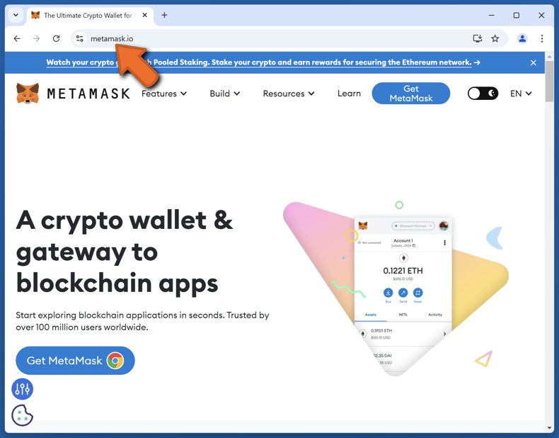 Site web réel de MetaMask (metamask.io)