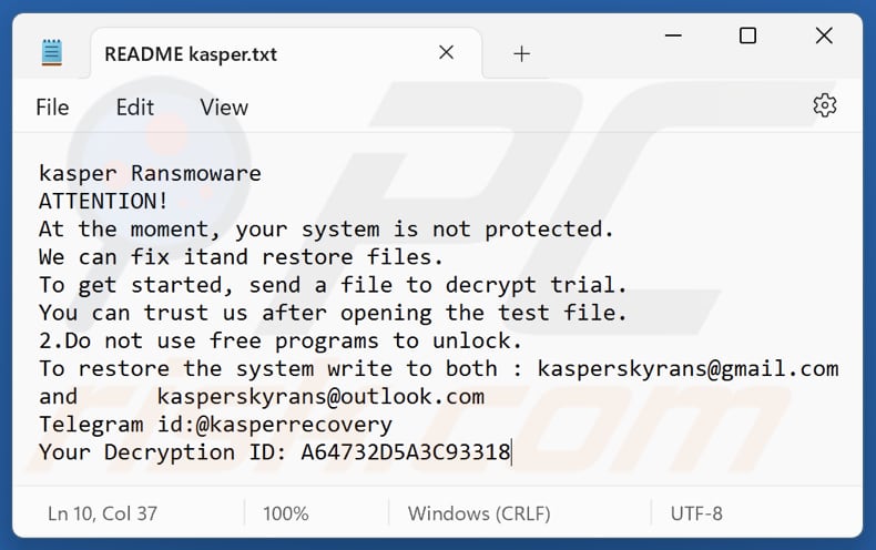 Kasper ransomware fichier texte (README kasper.txt)