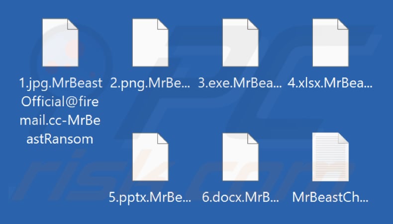 Fichiers cryptés par le ransomware MrBeast (extension .MrBeastOfficial@firemail.cc-MrBeastRansom)