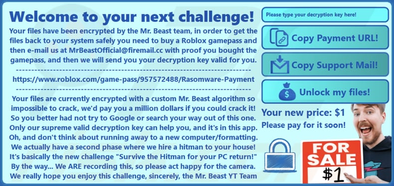 MrBeast ransomware pop-up message