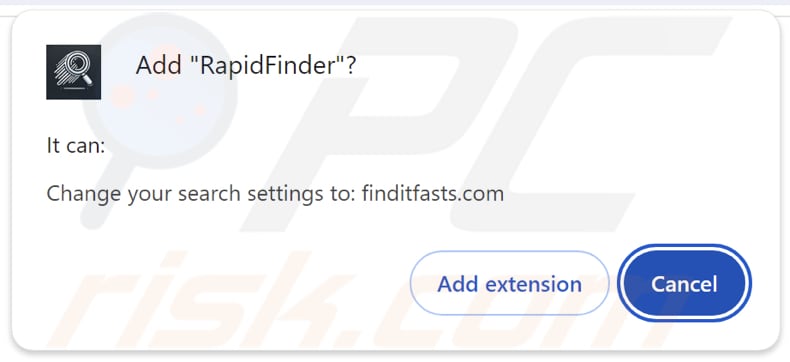 RapidFinder pirate de navigateur demandant des autorisations