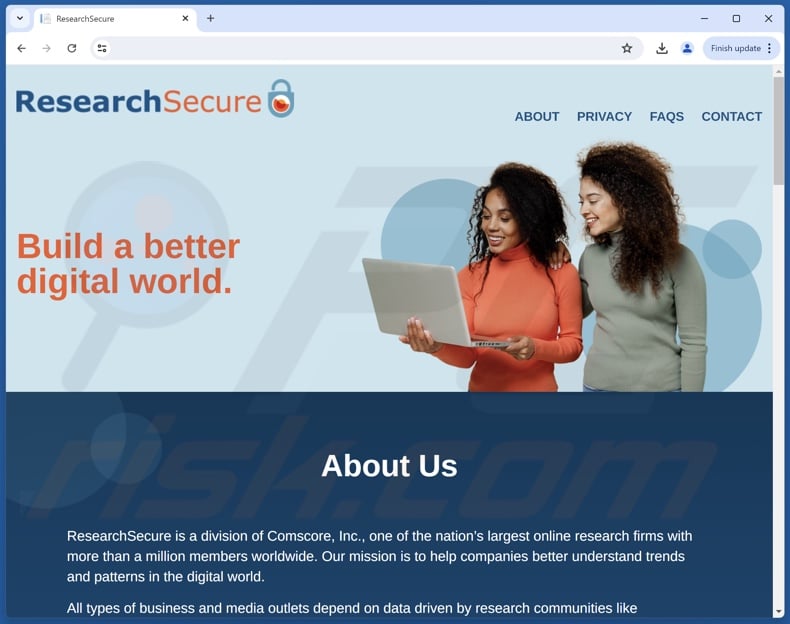 Site web utilisé pour promouvoir ResearchSecure PUA