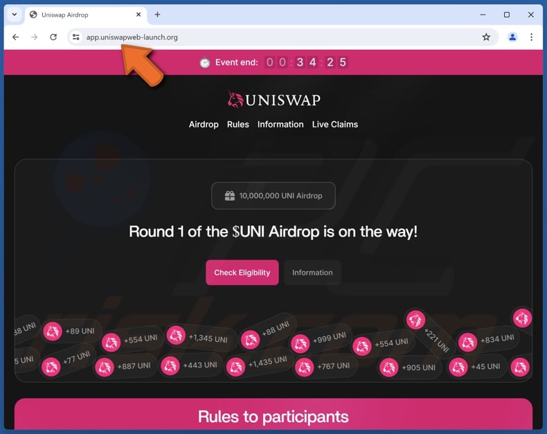 Uniswap ($UNI) Airdrop escroquerie