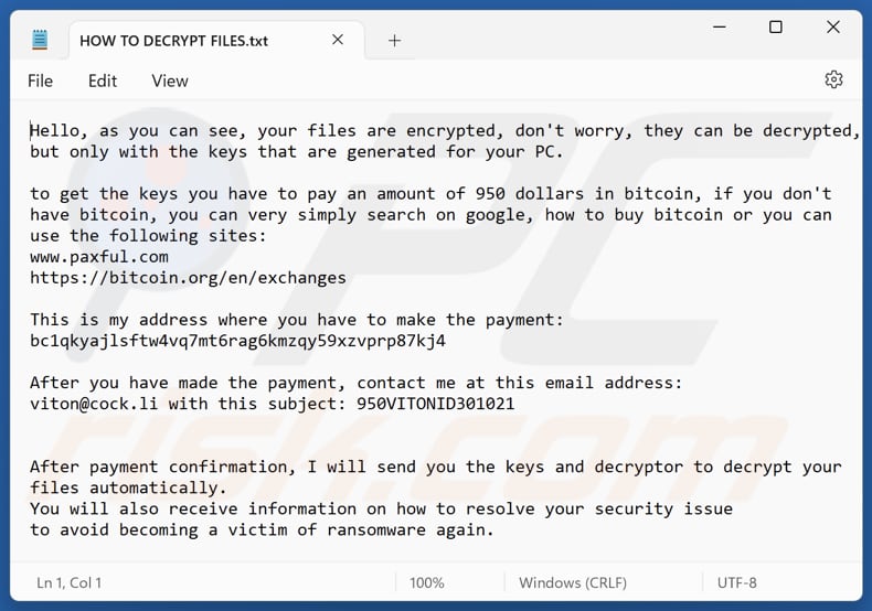 ViT ransomware fichier texte (HOW TO DECRYPT FILES.txt)