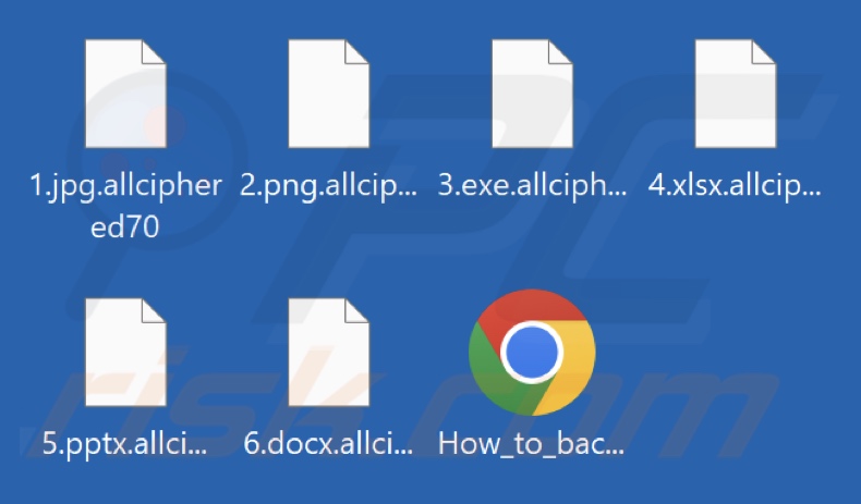 Fichiers cryptés par le ransomware AllCiphered (extension .allciphered70)