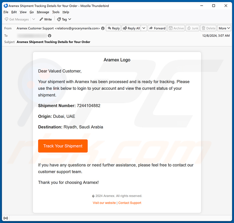 Aramex escroquerie par courriel (2024-12-11)