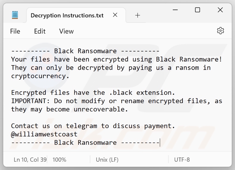 Black (Prince) ransomware note de rançon (Decryption Instructions.txt)