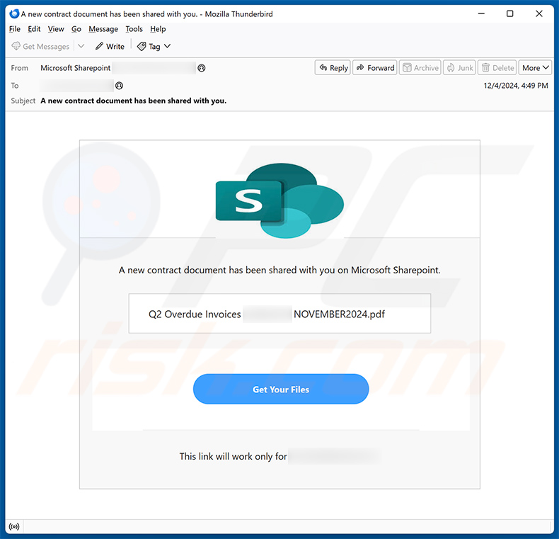 Un nouveau document contractuel a été partagé avec vous sur Microsoft Sharepoint