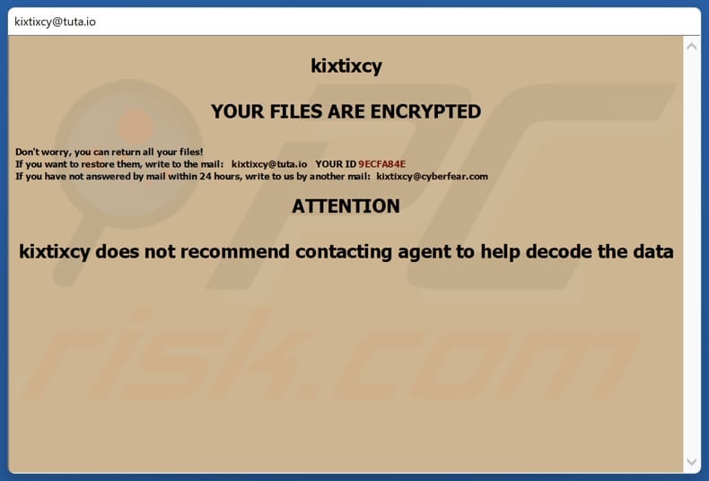 Kixtixcy ransomware pop-up note de rançon de la fenêtre