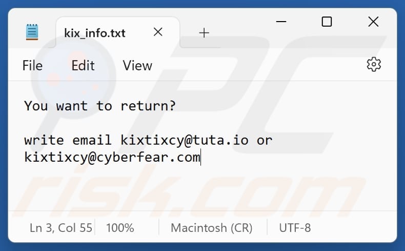 Kixtixcy ransomware fichier texte (kix_info.txt)