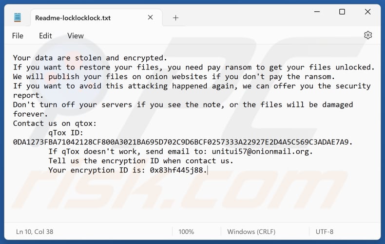 Locklocklock ransomware fichier texte (Readme-locklocklock.txt)