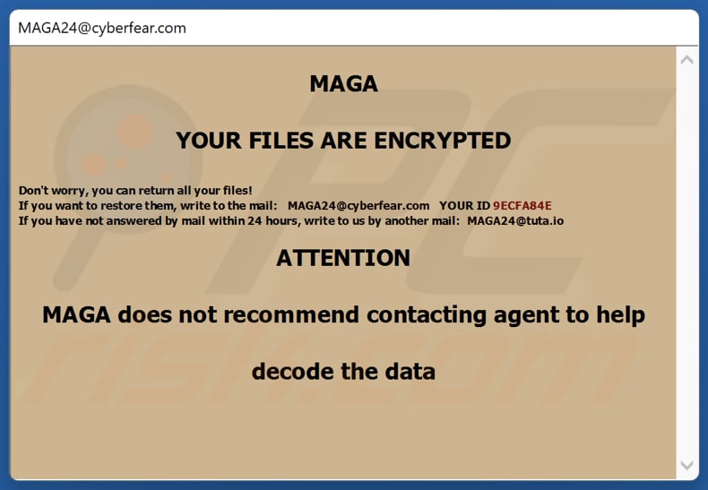 MAGA ransomware note de rançon dans un message contextuel