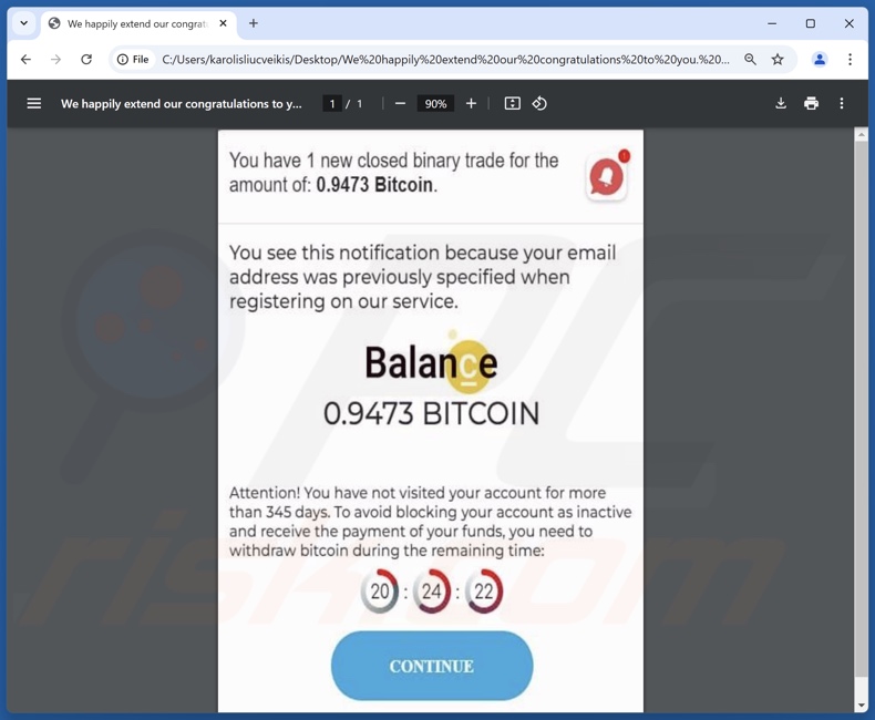 Nadex - Bitcoin Balance escroquerie, promotion du spam, pièce jointe à un courriel