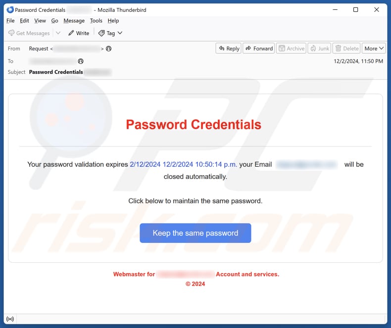 Password Credentials Campagne de spam par courrier électronique