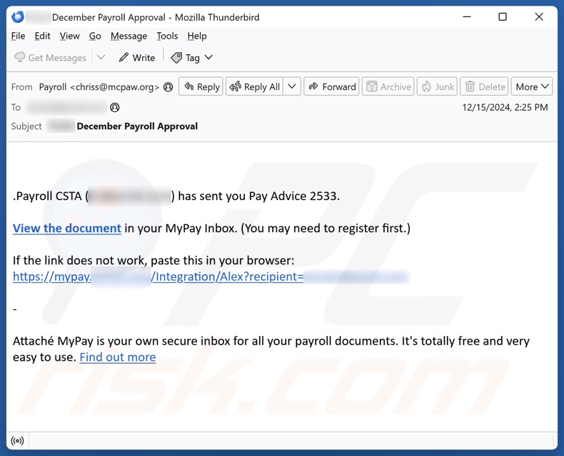 Pay Advice Campagne de spam par courrier électronique