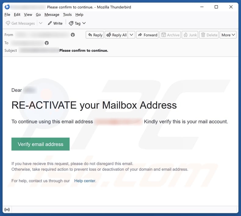 Re-Activate Your Mailbox Address Campagne de spam par courrier électronique