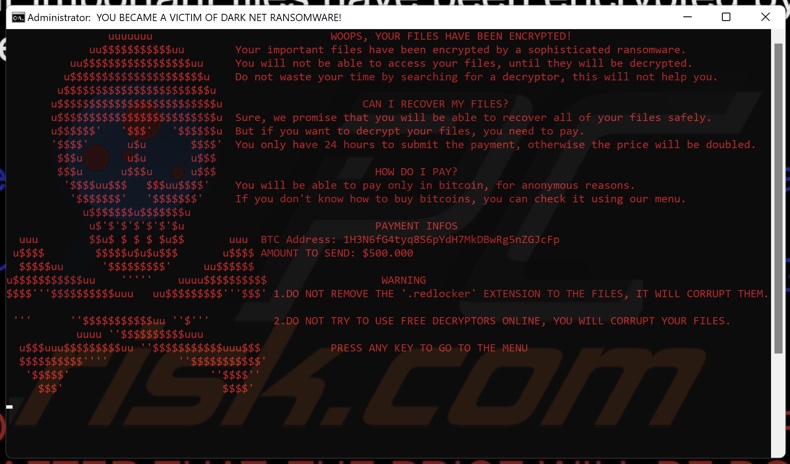 RedLocker ransomware note de rançon (redlocker.bat)