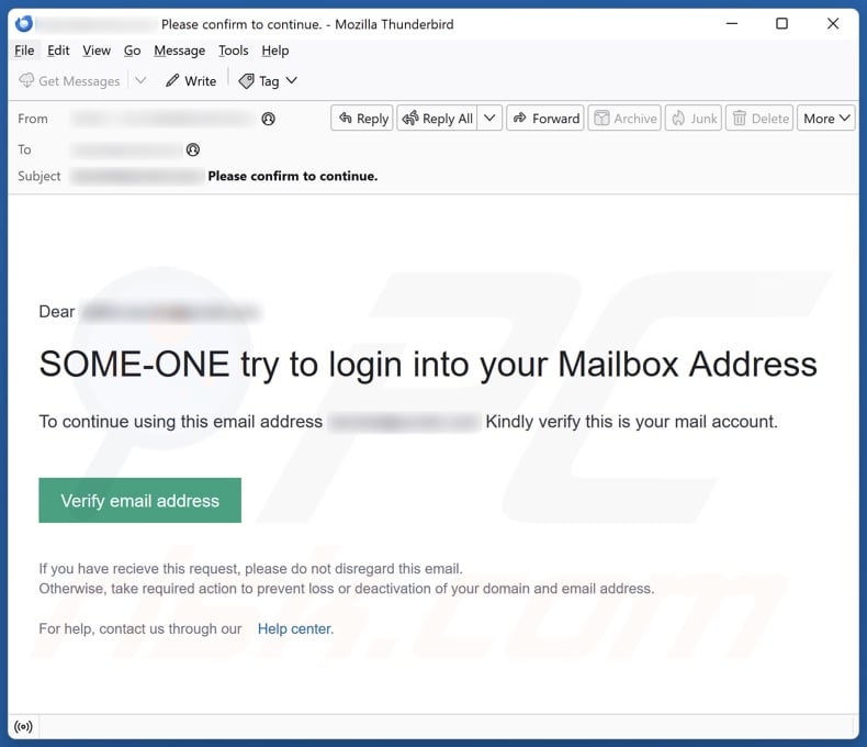 Some-one Try To Login Into Your Mailbox Address Campagne de spam par courrier électronique