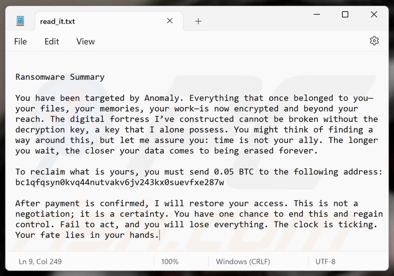 Anomaly ransomware note de rançon (read_it.txt)