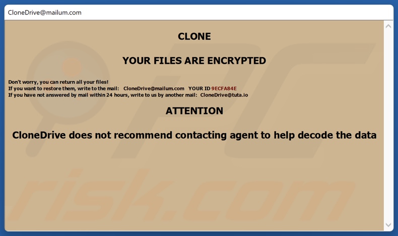 Clone ransomware note de rançon (pop-up)