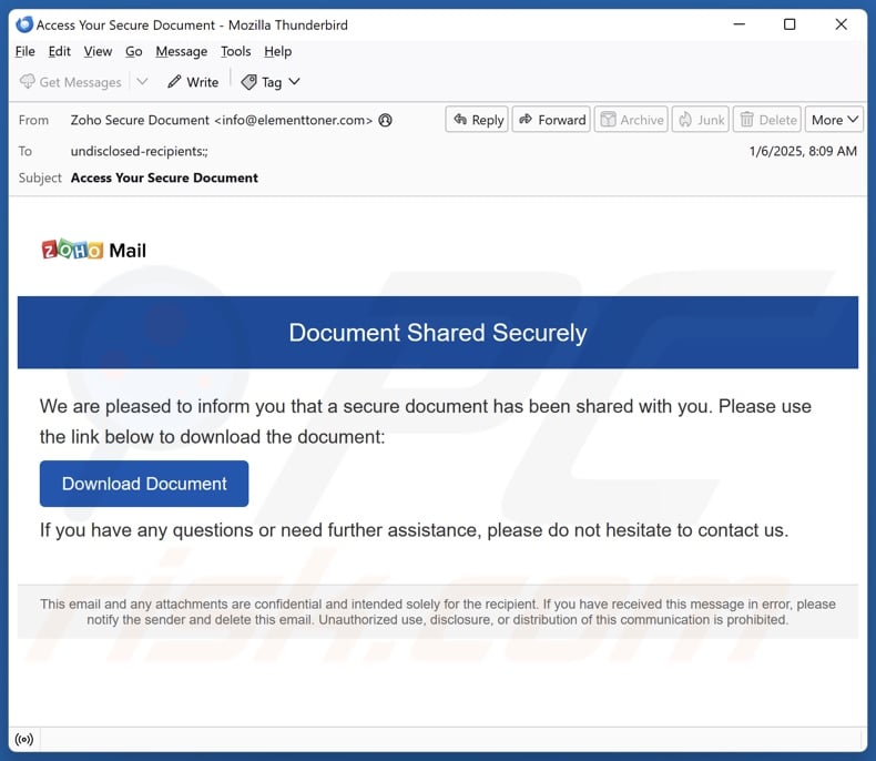 Document Shared Securely Campagne de spam par courrier électronique