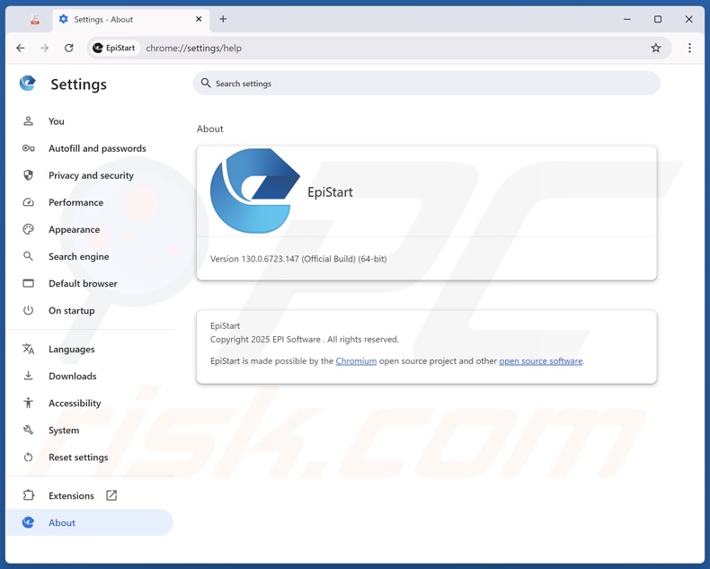 EpiStart (EpiBrowser) application non désirée