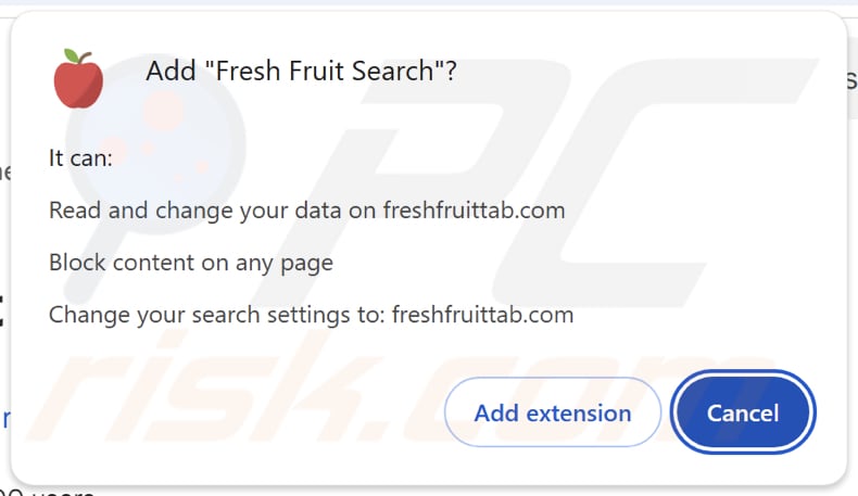 Fresh Fruit Search browser hijacker demande des autorisations