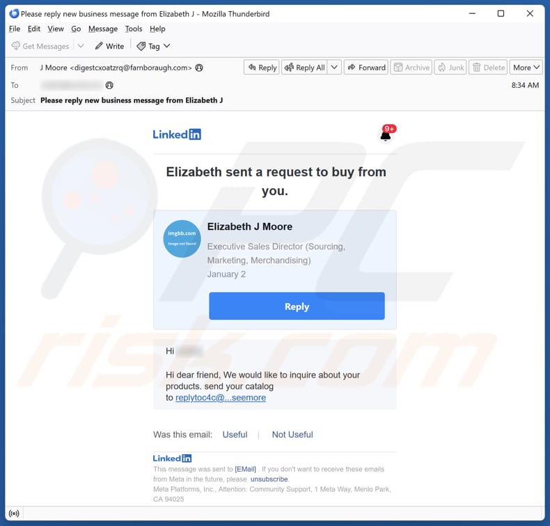 LinkedIn Request To Buy From You Campagne de spam par courrier électronique