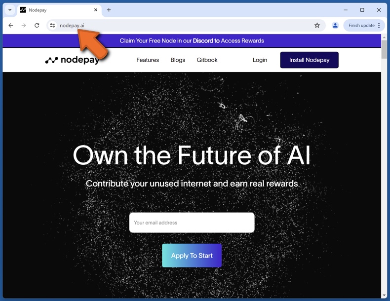 Apparition du vrai site web de Nodepay (nodepay.ai)