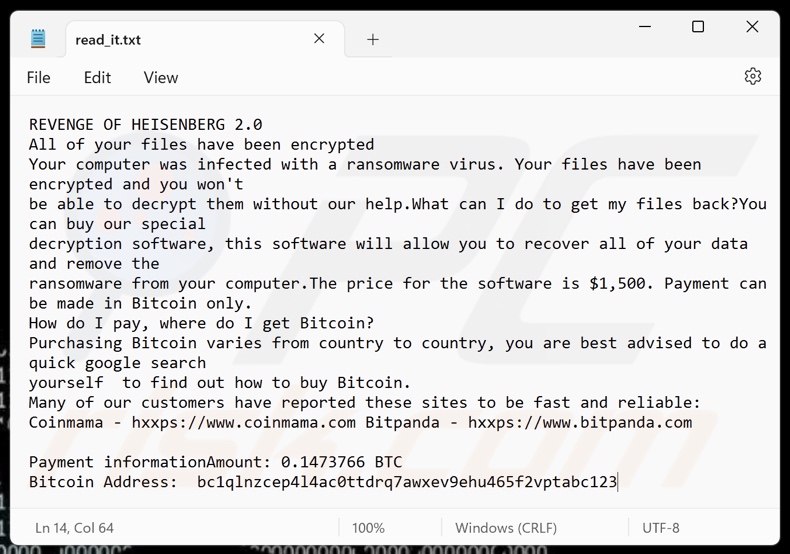 Revenge Of Heisenberg ransomware variante de la note de rançon 2 (read_it.txt)