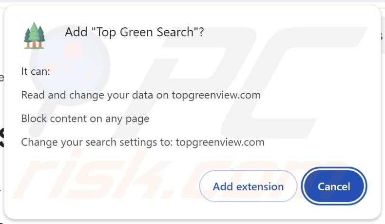 Top Green Search pirate de navigateur demandant des autorisations