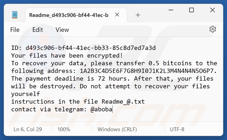 WeRus ransomware note de rançon (Readme_[victim's_ID].txt)