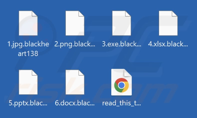 Fichiers cryptés par le ransomware BlackHeart (extension blackheart138)