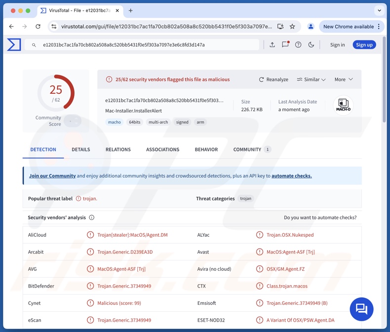 Maliciel FlexibleFerret détections sur VirusTotal